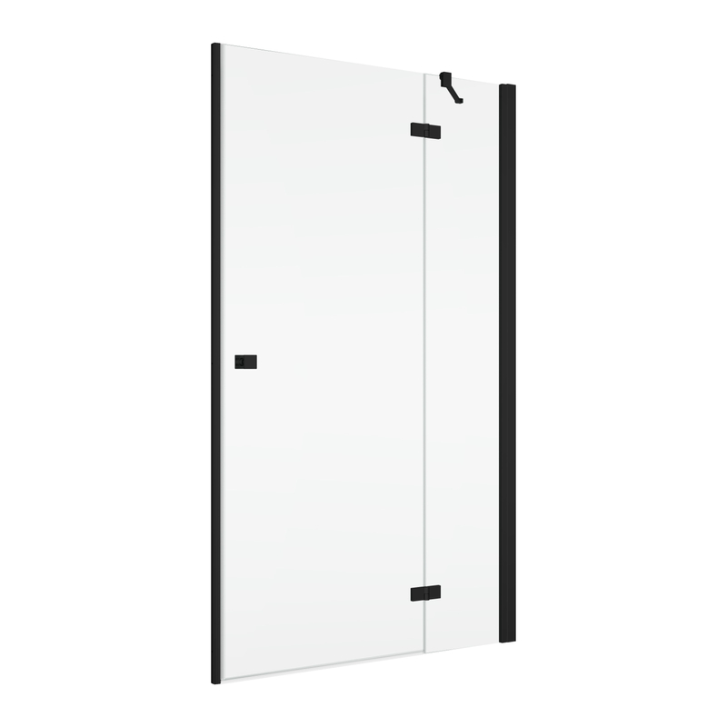 Jednokřídlé dveře Ronal Annea Black s pevnou stěnou v rovině s vyrovnávacím profilem - montáž vpravo / 1 strana rohového vstupu 900 x 2000 mm, černá matná/sklo čiré