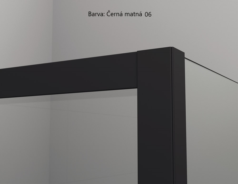 Jednokřídlé dveře Ronal Annea Black s pevnou stěnou v rovině s vyrovnávacím profilem - montáž vpravo / 1 strana rohového vstupu 900 x 2000 mm, černá matná/sklo čiré