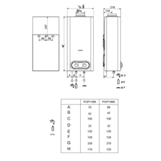 Závěsný plynový průtokový ohřívač vody Karma POV 14BK ZP, nasávání vzduchu z místnosti a odtah spalin vyveden do komína