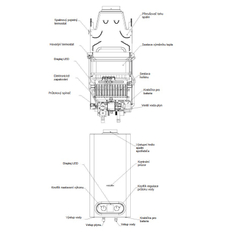 Závěsný plynový průtokový ohřívač vody Karma POV 14BK ZP, nasávání vzduchu z místnosti a odtah spalin vyveden do komína