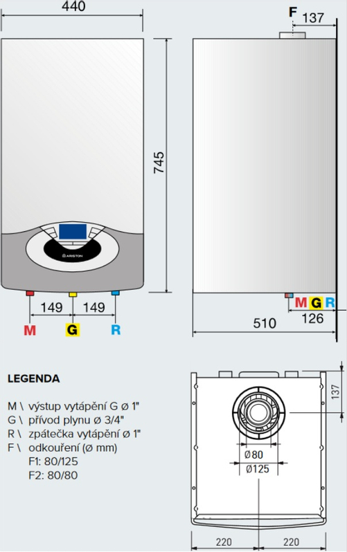 Kotel plynový kondenzační závěsný pro kaskády Ariston Genus Premium EVO HP 65 EU, topení a ohřev TV v externím zásobníku 63,9 kW