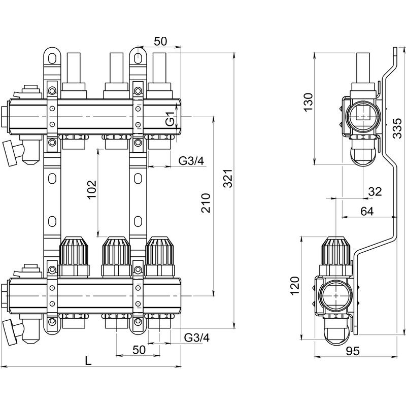 Novaservis Rozdělovač s regul.šroubením s průt.a uzav.ventily bez kul. RZP10S