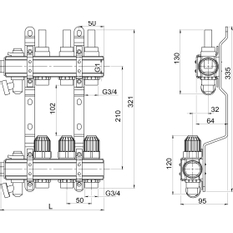 Novaservis Rozdělovač s regul.šroubením s průt.a uzav.ventily bez kul. RZP10S