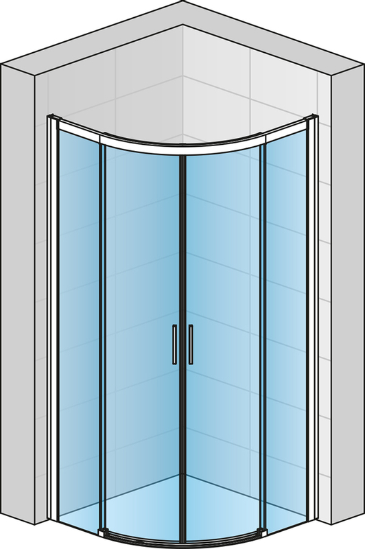 Čtvrtkruh Ronal Top - Line S s dvoudílnými posuvnými dveřmi, rádius 550 mm 900 x 2000 mm, aluchrom/sklo čiré
