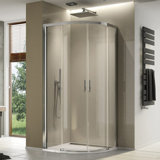 Čtvrtkruh Ronal Top - Line S s dvoudílnými posuvnými dveřmi, rádius 550 mm 900 x 2000 mm, aluchrom/sklo čiré