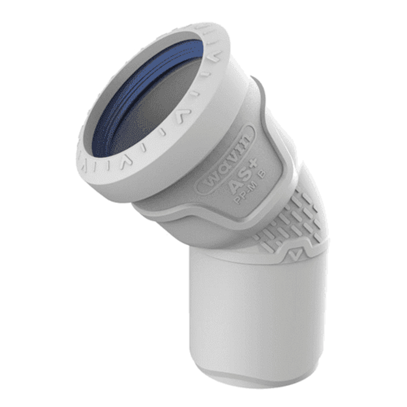 Koleno odpadní odhlučněné Wavin AS+ PP ASB 45°, DN 75, světle šedá