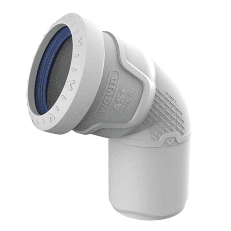 Koleno odpadní odhlučněné Wavin AS+ PP ASB 67°, DN 75, světle šedá