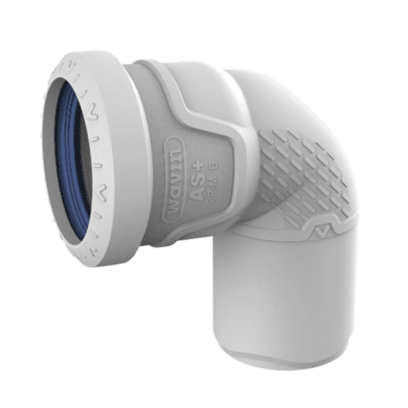 Koleno odpadní odhlučněné Wavin AS+ PP ASB 87°, DN 110, světle šedá