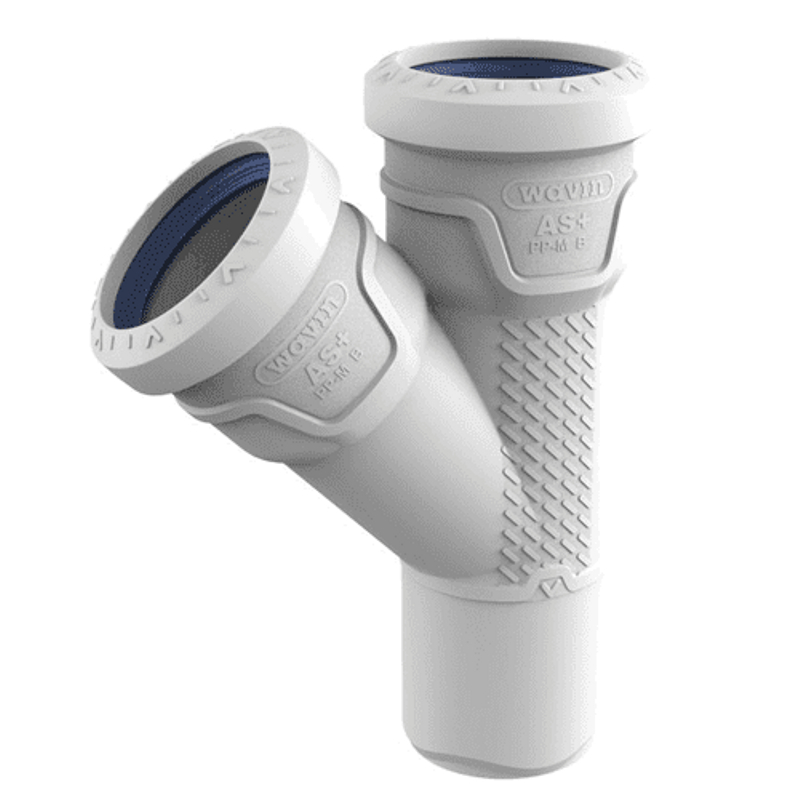 Odbočka odpadní odhlučněná Wavin AS+ PP ASEA 45°, DN 125 x 125, světle šedá