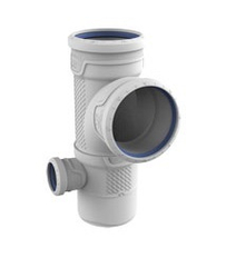 Odbočka odpadní odhlučněná paneláková rohová Wavin AS+ PP ASEP 87°, DN 90 x 50 x 90 levá, světle šedá