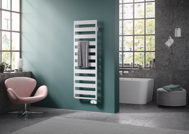 Koupelnové trubkové elektrické těleso Kermi Casteo-E elektrosada FKS vpravo, 986 x 600 mm, bílé