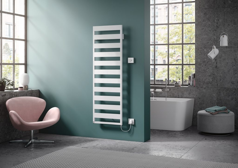 Koupelnové trubkové elektrické těleso Kermi Casteo-E elektrosada WFS vpravo, 986 x 600 mm, stříbrné