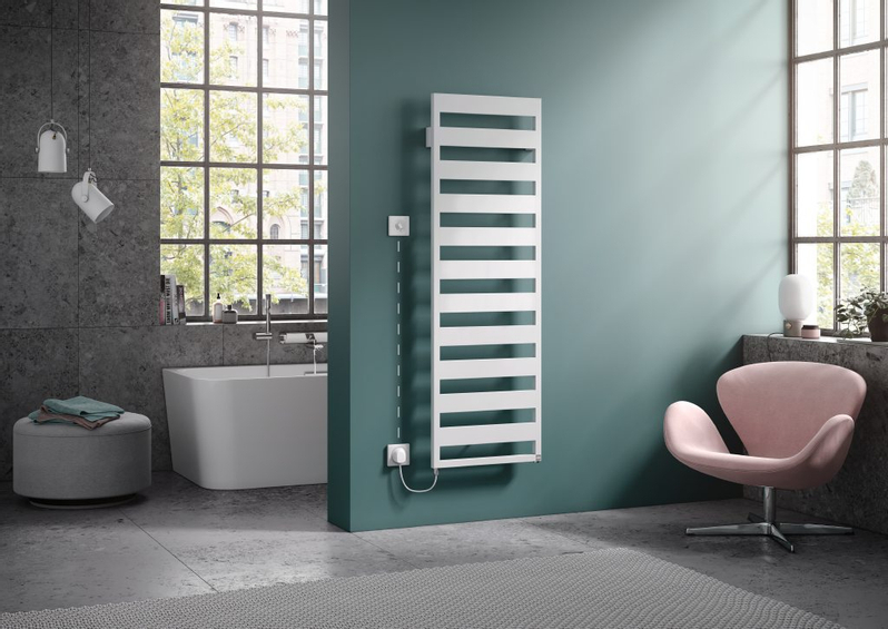 Koupelnové trubkové elektrické těleso Kermi Casteo-E elektrosada WKS vlevo, 1259 x 500 mm, bílé