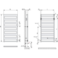 Koupelnové trubkové těleso Kermi Casteo-D boční připojení vpravo, 1259 x 750 mm, bílé