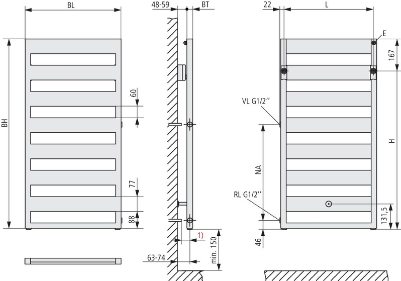 Koupelnové trubkové těleso Kermi Casteo-D boční připojení vlevo, 1806 x 750 mm, bílé