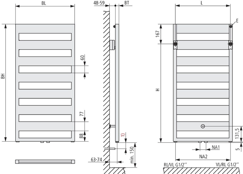 Koupelnové trubkové těleso Kermi Casteo středové připojení, 1533 x 750 mm, stříbrné