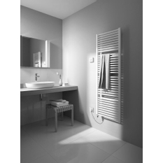 Těleso koupelnové trubkové elektrické Kermi Duett-E 1188 x 484 mm, elektrosada FKS vlevo 800W, stříbrné