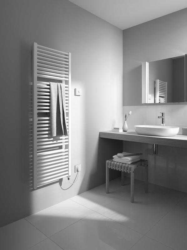 Těleso koupelnové trubkové elektrické Kermi Duett-E 1188 x 634 mm, elektrosada WFS vpravo 1200W, stříbrné