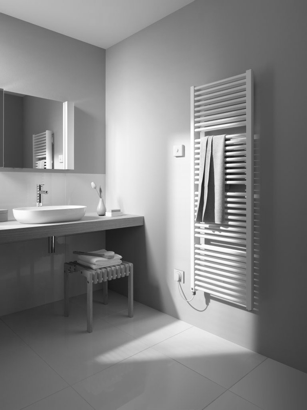 Těleso koupelnové trubkové elektrické Kermi Duett-E 1188 x 934 mm, elektrosada FKS vlevo 1500W, stříbrné