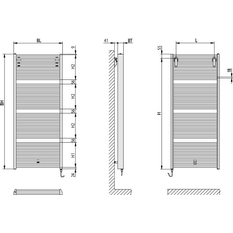Těleso koupelnové trubkové elektrické Kermi Duett-E 1796 x 484 mm, elektrosada WFS vpravo 1200W, stříbrné
