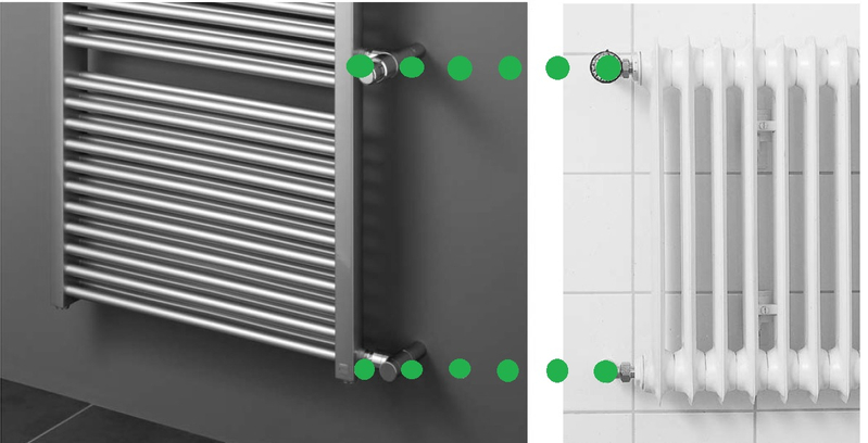 Těleso koupelnové trubkové pro rekonstrukce Kermi Duett-D 1188 x 484 mm, pravé, 834W, stříbrné