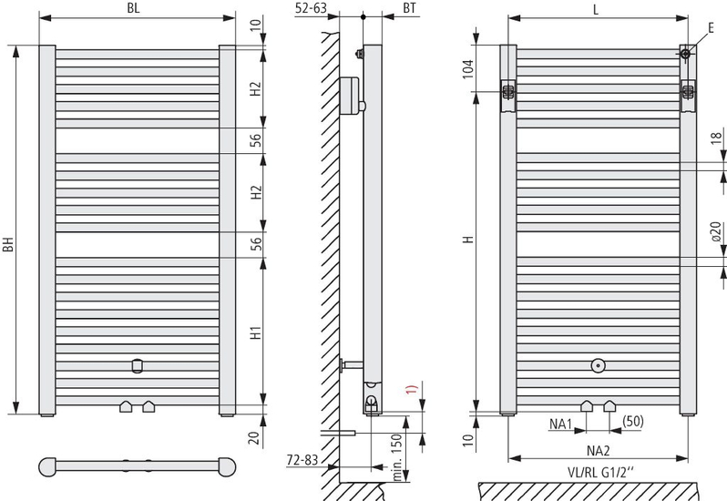 Těleso koupelnové trubkové Kermi Geneo circle 810 x 431 mm, středové připojení, 353 W, bílé