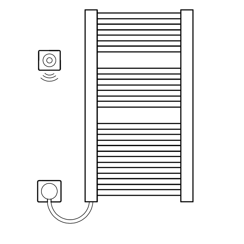Těleso koupelnové trubkové elektrické Kermi Geneo quadris-E 814 x 596 mm, elektrosada WFS vlevo 400 W, stříbrné