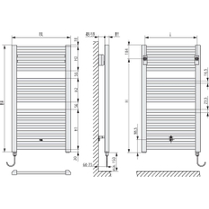 Těleso koupelnové trubkové elektrické Kermi Geneo quadris-E 814 x 596 mm, elektrosada WFS vlevo 400 W, stříbrné