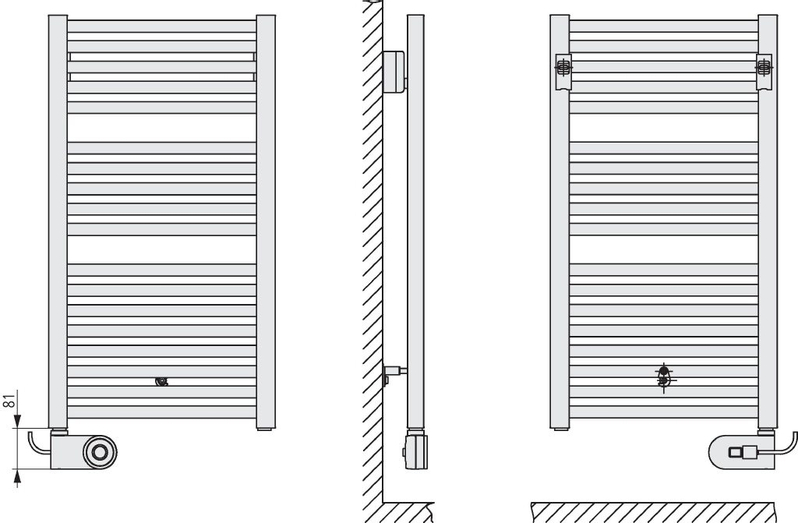 Těleso koupelnové trubkové elektrické Kermi Geneo quadris-E 814 x 896 mm, elektrosada FKS vpravo 800 W, bílé