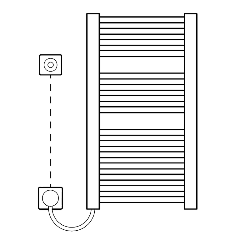 Těleso koupelnové trubkové elektrické Kermi Geneo quadris-E 1174 x 746 mm, elektrosada WKS vlevo 800 W, stříbrné