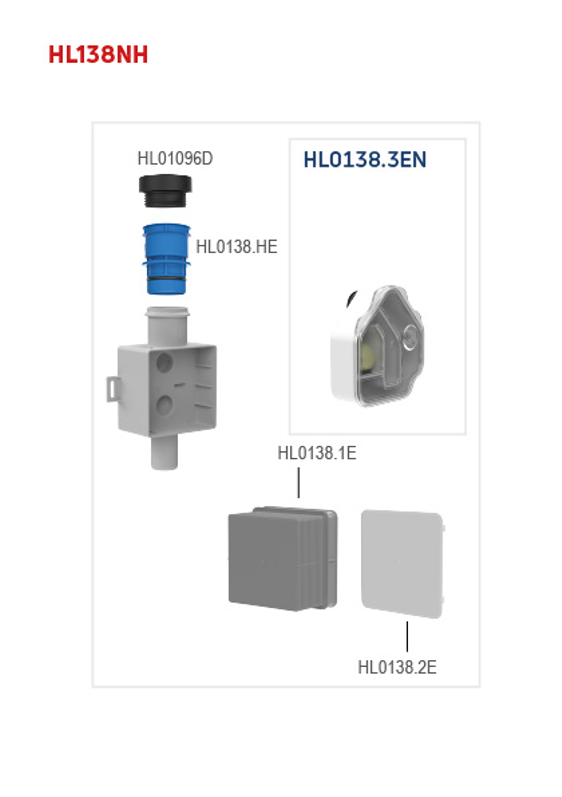 Podomítková zápachová uzávěrka pro odvod kondenzátu s hygienickým adaptérem, pro klimatizační jednotky HL Hutterer & Lechner, DN32 - 100x100mm, kryt bílý 110x110mm
