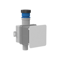 Podomítková zápachová uzávěrka pro odvod kondenzátu s hygienickým adaptérem, pro klimatizační jednotky HL Hutterer & Lechner, DN32 - 100x100mm, kryt bílý 110x110mm