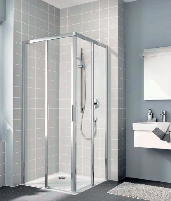 Dveře posuvné 2-dílné bezbariérové (pravá část rohového vstupu) Kermi Cada XS CKC2R pravé stříbrné vysoký lesk, čiré ESG sklo s úpravou CADAclean 90 x 200 cm