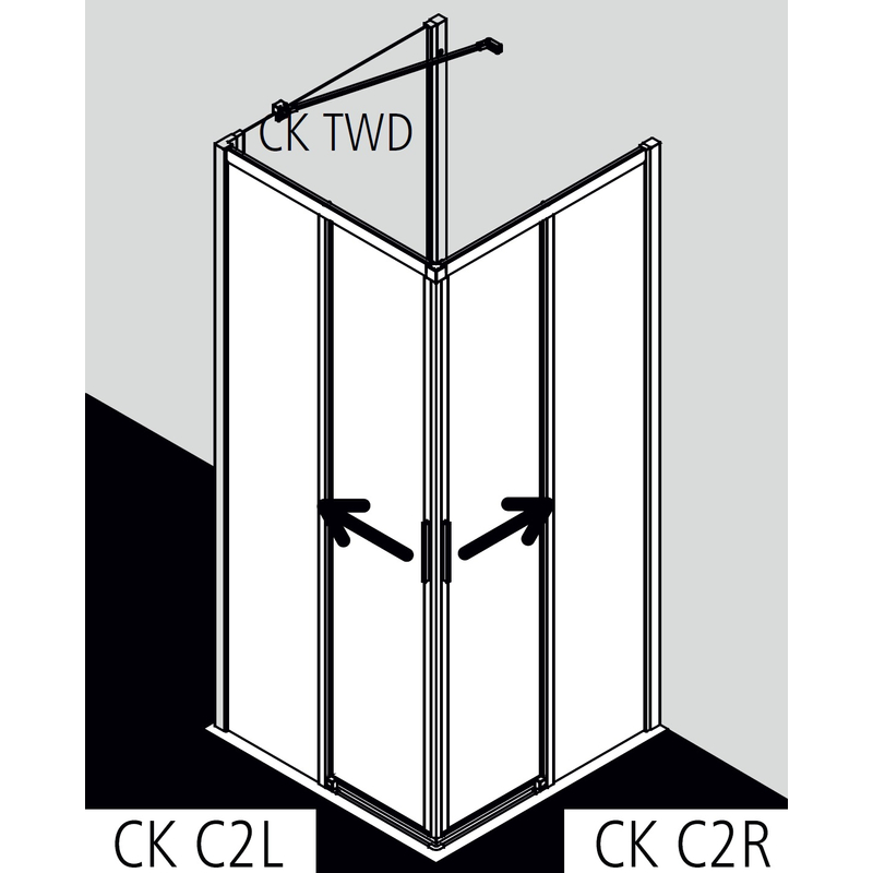 Dveře posuvné 2-dílné bezbariérové (pravá část rohového vstupu) Kermi Cada XS CKC2R pravé stříbrné vysoký lesk, čiré ESG sklo s úpravou CADAclean 90 x 200 cm