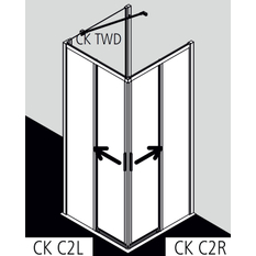 Dveře posuvné 2-dílné bezbariérové (levá část rohového vstupu) Kermi Cada XS CKC2L levé stříbrné vysoký lesk, čiré ESG sklo s úpravou CADAclean 90 x 200 cm