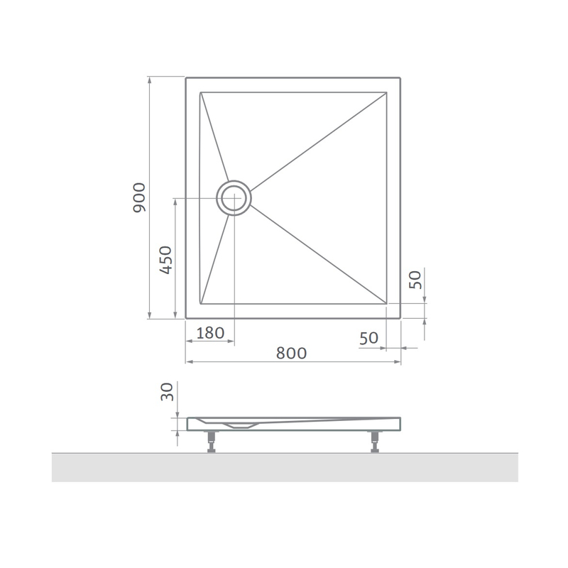 Obdélníková vanička z litého mramoru Plano Davos Mc Pure 90 x 80 cm