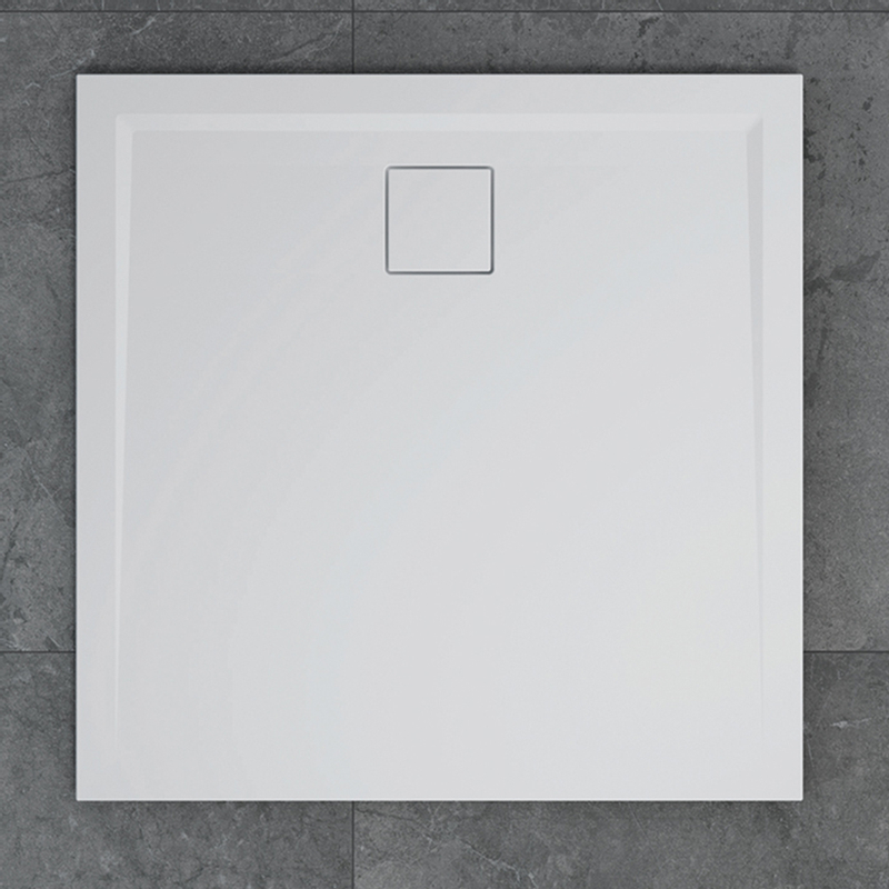 Sprchová vanička Ronal Livada z litého mramoru, čtverec 100 x 100 x 3,7 cm, bílá, sifon na kratší straně vaničky