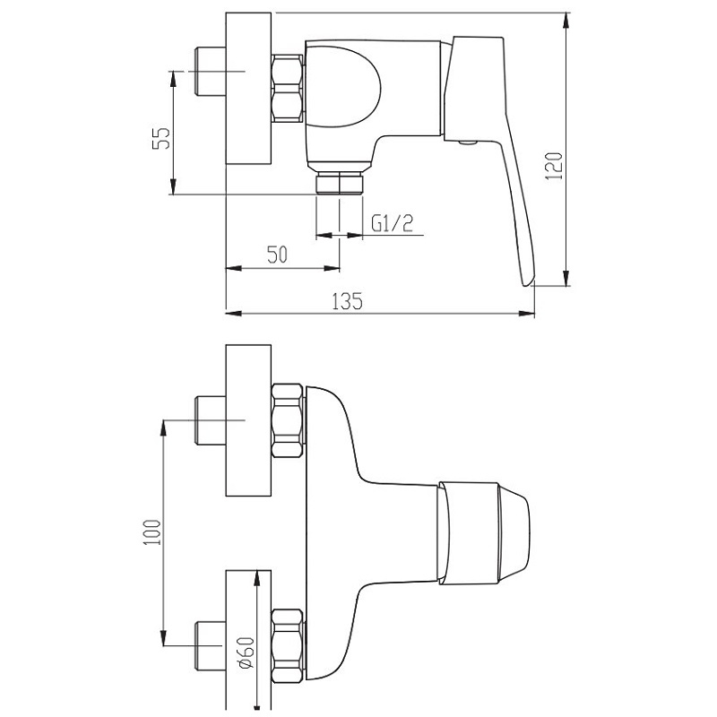 Sprchová, nástěnná, páková Metalia Plano rozteč 100 mm