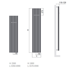 Těleso koupelnové trubkové Isan Akros s háčky 1800 x 470 mm, 1086 W, středové připojení, sněhově bílá RAL 9016