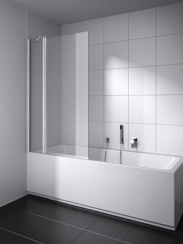 Zástěna vanová kyvná 2-dílná s pevným polem Plano Cada XS CKDTL levá stříbrná vysoký lesk, čiré ESG sklo s úpravou CADAclean 105 x 160 cm