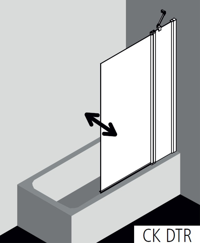 Zástěna vanová kyvná 2-dílná s pevným polem Plano Cada XS CKDTR pravá stříbrná vysoký lesk, čiré ESG sklo s úpravou CADAclean 105 x 160 cm