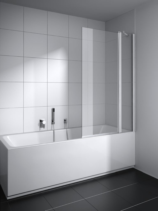 Zástěna vanová kyvná 2-dílná s pevným polem Plano Cada XS CKDTR pravá stříbrná vysoký lesk, čiré ESG sklo s úpravou CADAclean 105 x 160 cm