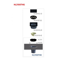 Balkonový/terasový/dvorní vtok HL Hutterer & Lechner, DN75/110 se svislým odtokem, s asfaltovou manžetou, se suchou nezámrznou zápachovou klapkou, litina 190x190mm/litina 175x175mm, sítko, plochý koš