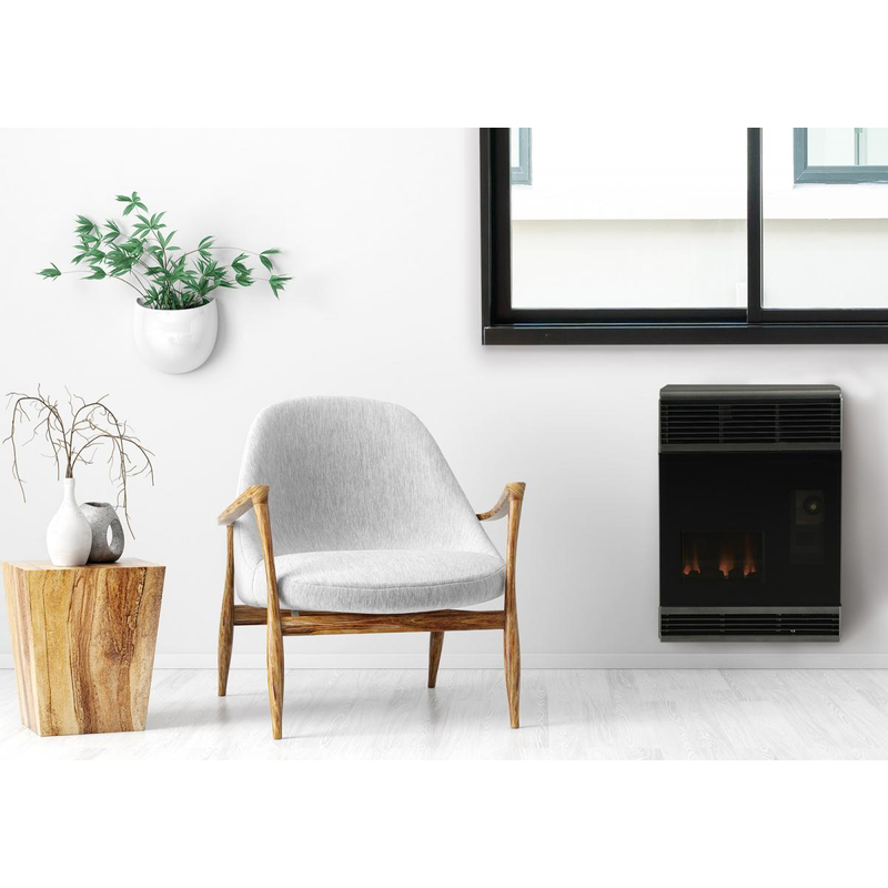 Plynové topidlo Karma Beta 3MC Mechanik Comfort, o výkonu 3 kW, s odtahem spalin přes zeď a velmi jednoduchou obsluhou, antracit(sklo černé)