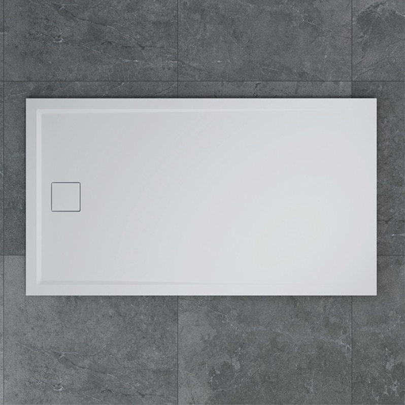 Sprchová vanička Ronal Livada z litého mramoru, obdélník 90 x 110 x 3,7 cm, bílá, sifon na kratší straně vaničky