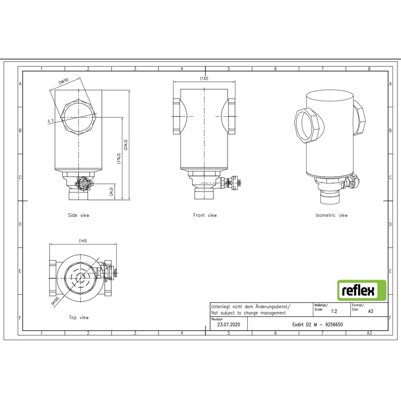 Odlučovač nečistot Reflex Exdirt D 2 M, mosaz, horizontální