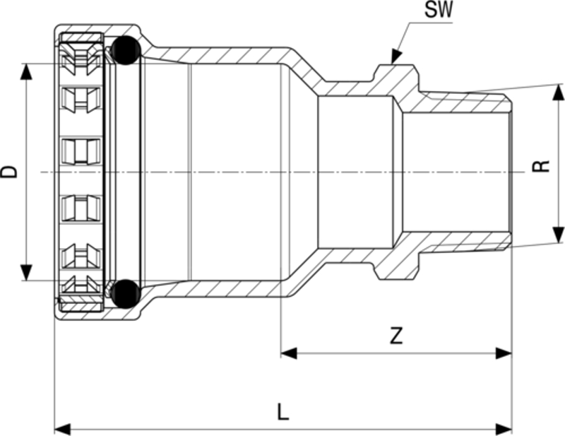 Přechodový kus Viega Megapress s SC-Contur 4211.3 57,0 x 2