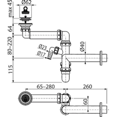Prostorově úsporný umyvadlový sifon Alcadrain (Alcaplast) DN63 A413P-DN40