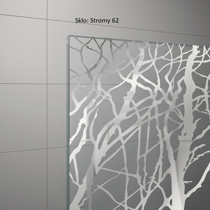 Pevná stěna Ronal Easy samostatná s vyrovnávacím profilem 1200 x 2000 mm, aluchrom/sklo stromy