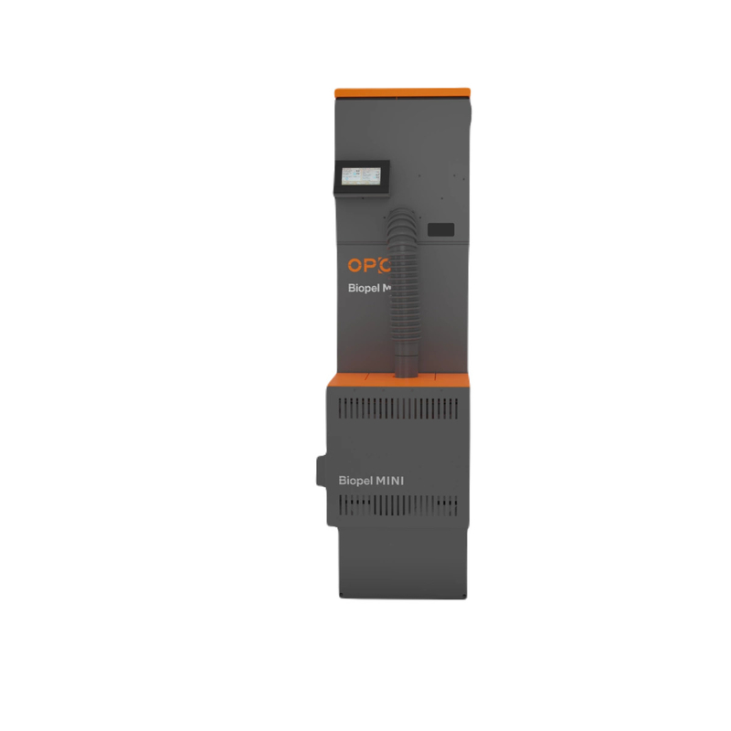 Kotel na pelety OPOP Biopel Mini Tower SET 15/V9 řídící jednotka, 15 kW, kompaktní násypka na 40 kg pelet, SVT 25301